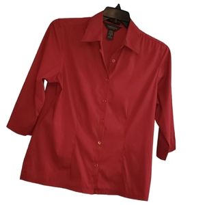 Van Heusen Red Collared Button Down Blouse 3/4 sleeve